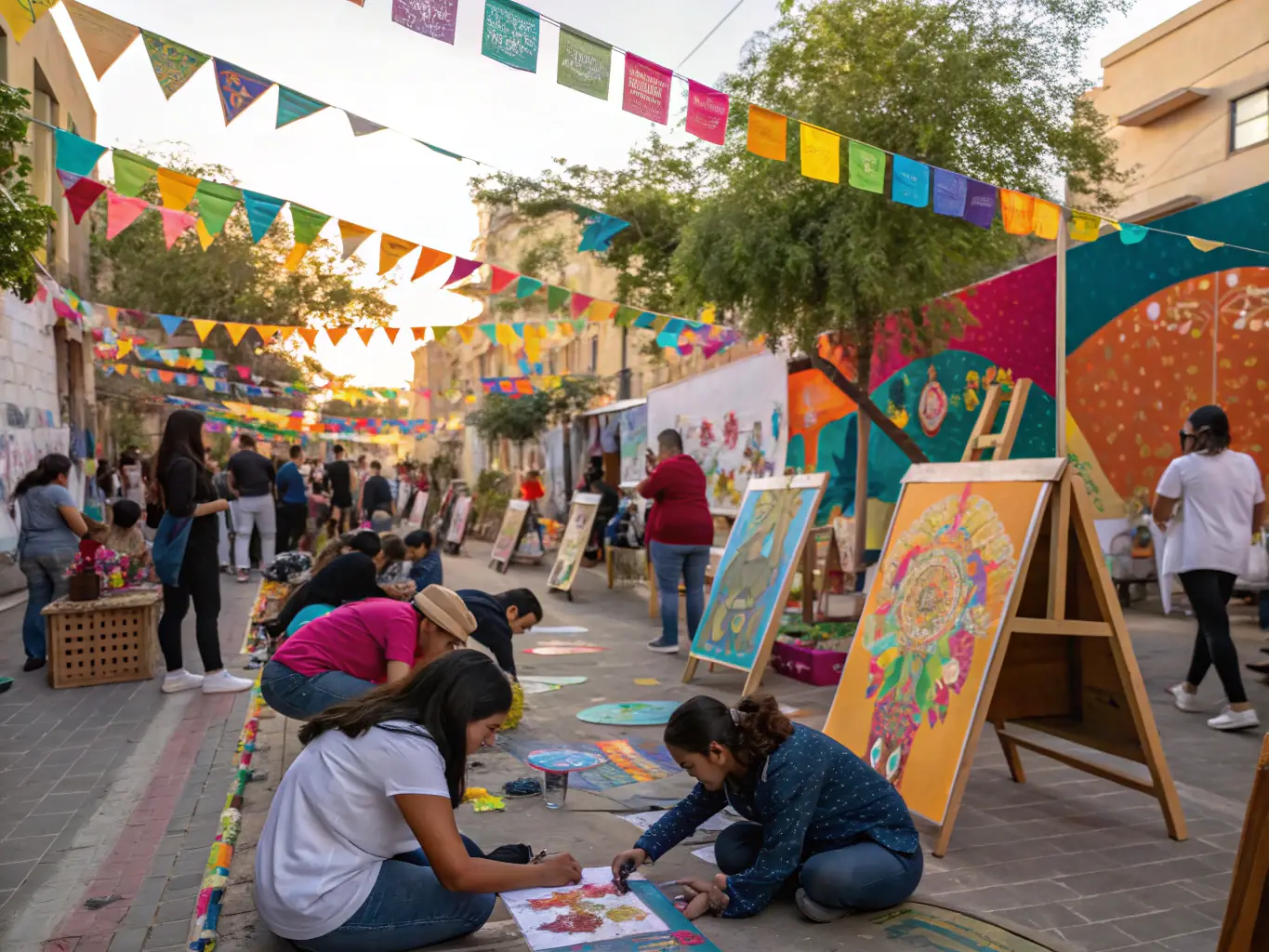 A vibrant image showcasing a cultural event held at the Chapel of the Trinity in Canihuel, featuring traditional music, local crafts, and community members enjoying the festivities.